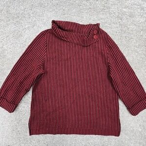 Habitat Funnel Neck Top Women Size L Red Black Textured Grid Button